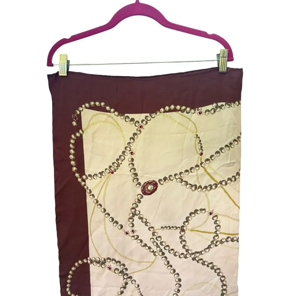 Vintage Large Square Scarf Babushka Headwrap String of Pearls Classic